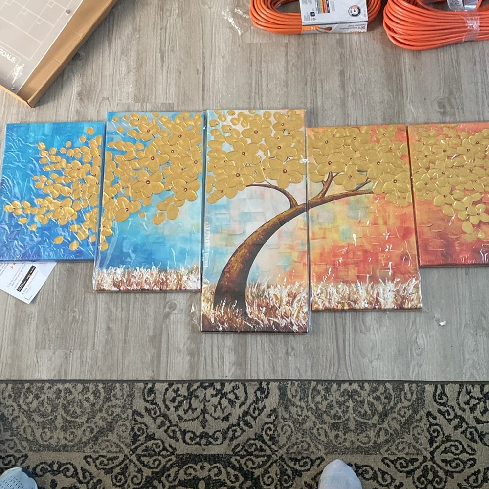 Wall Decor Canvas Wall Art Tree of Life Abstract Gold Flower Pictures